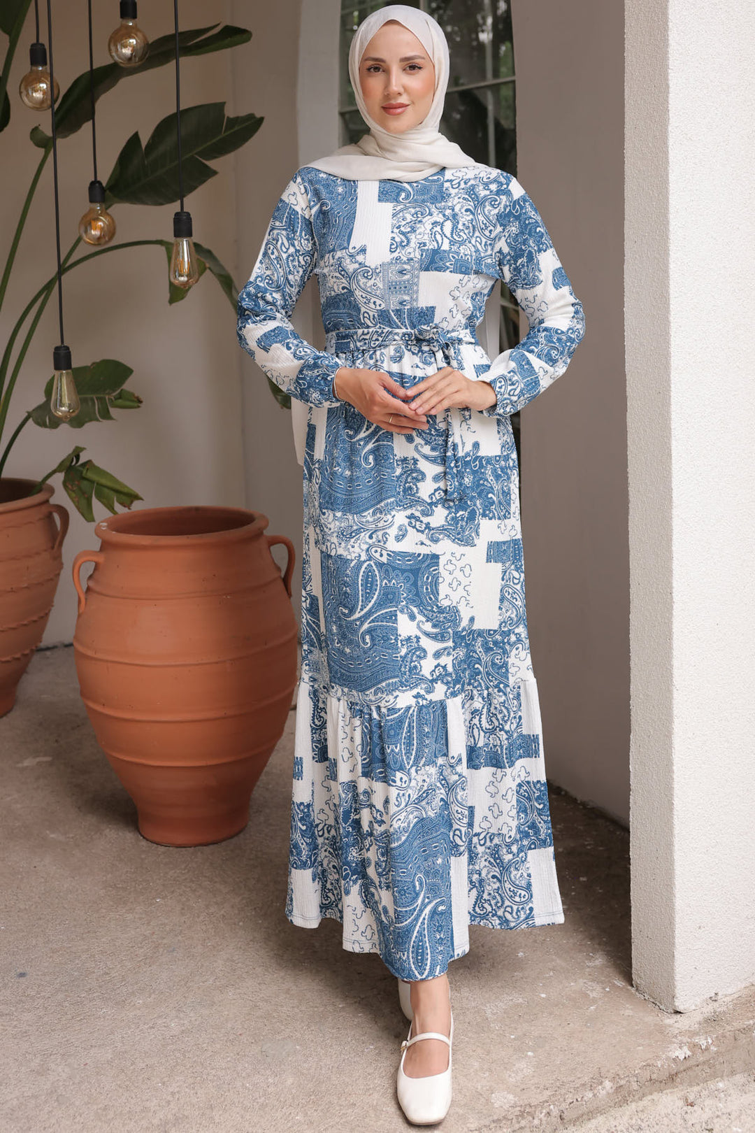 BNG Women Patterned Hijab Dress Blue - Clermont