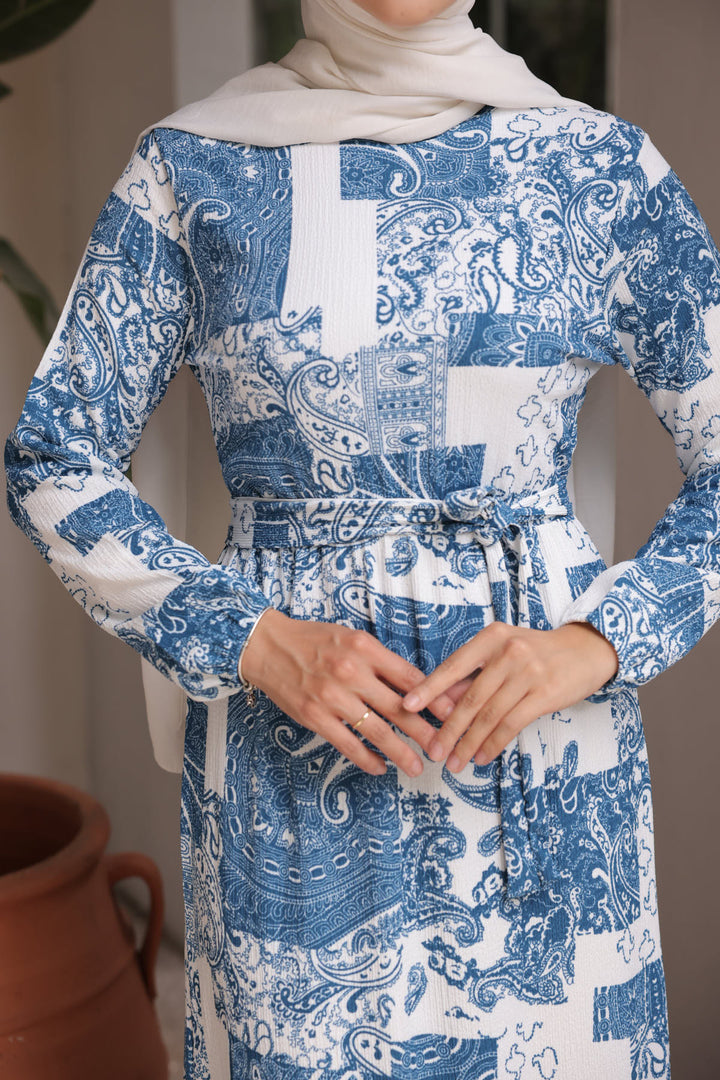 BNG Women Patterned Hijab Dress Blue - Clermont