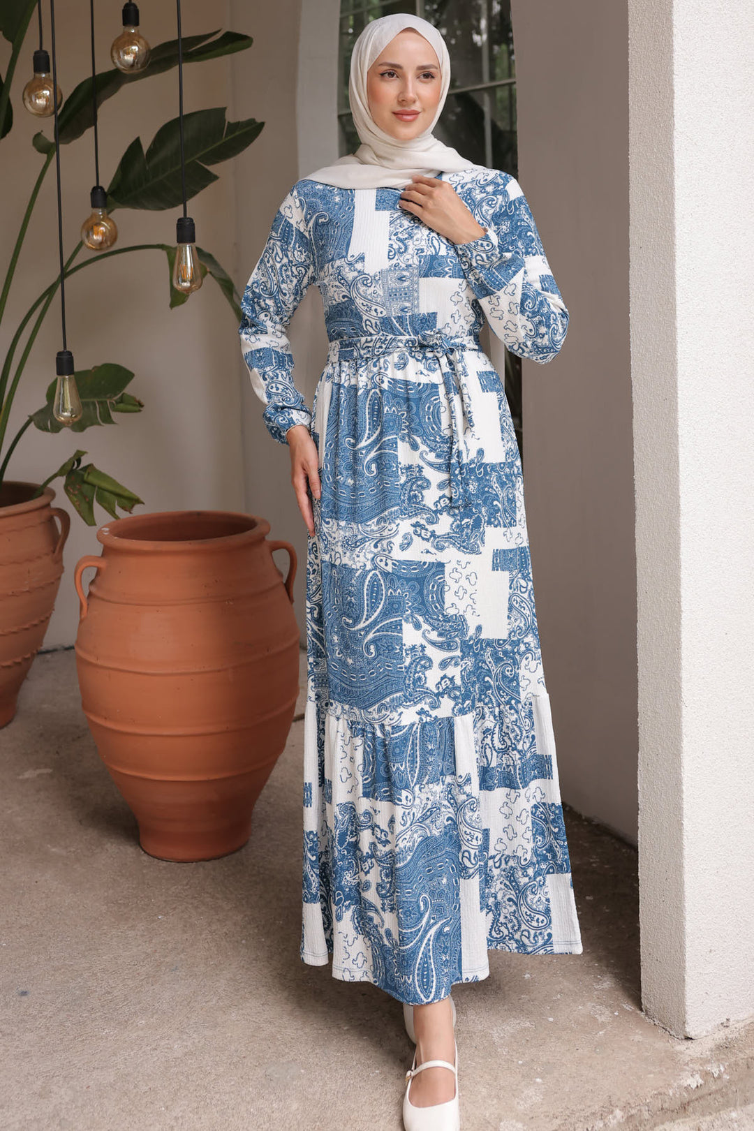 BNG Women Patterned Hijab Dress Blue - Clermont