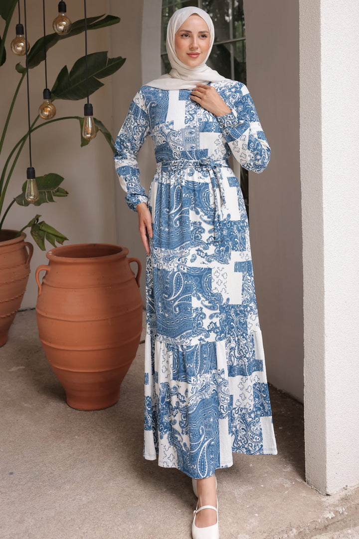 BNG Women Patterned Hijab Dress Blue - Clermont