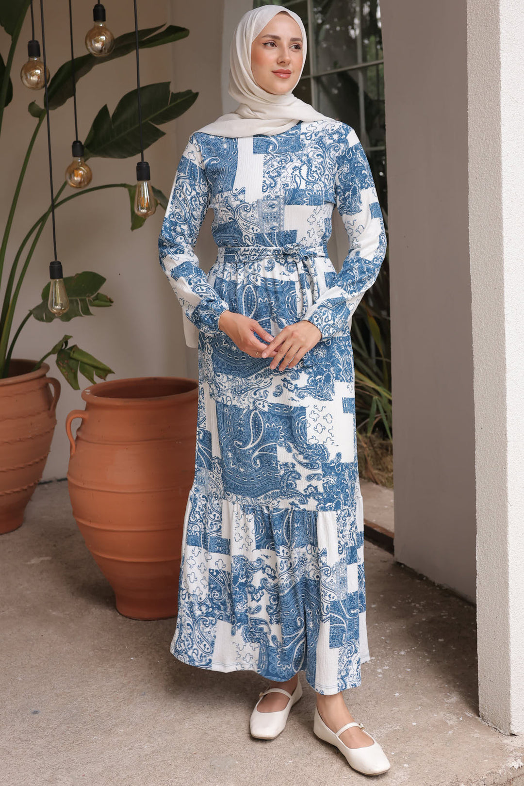BNG Women Patterned Hijab Dress Blue - Clermont