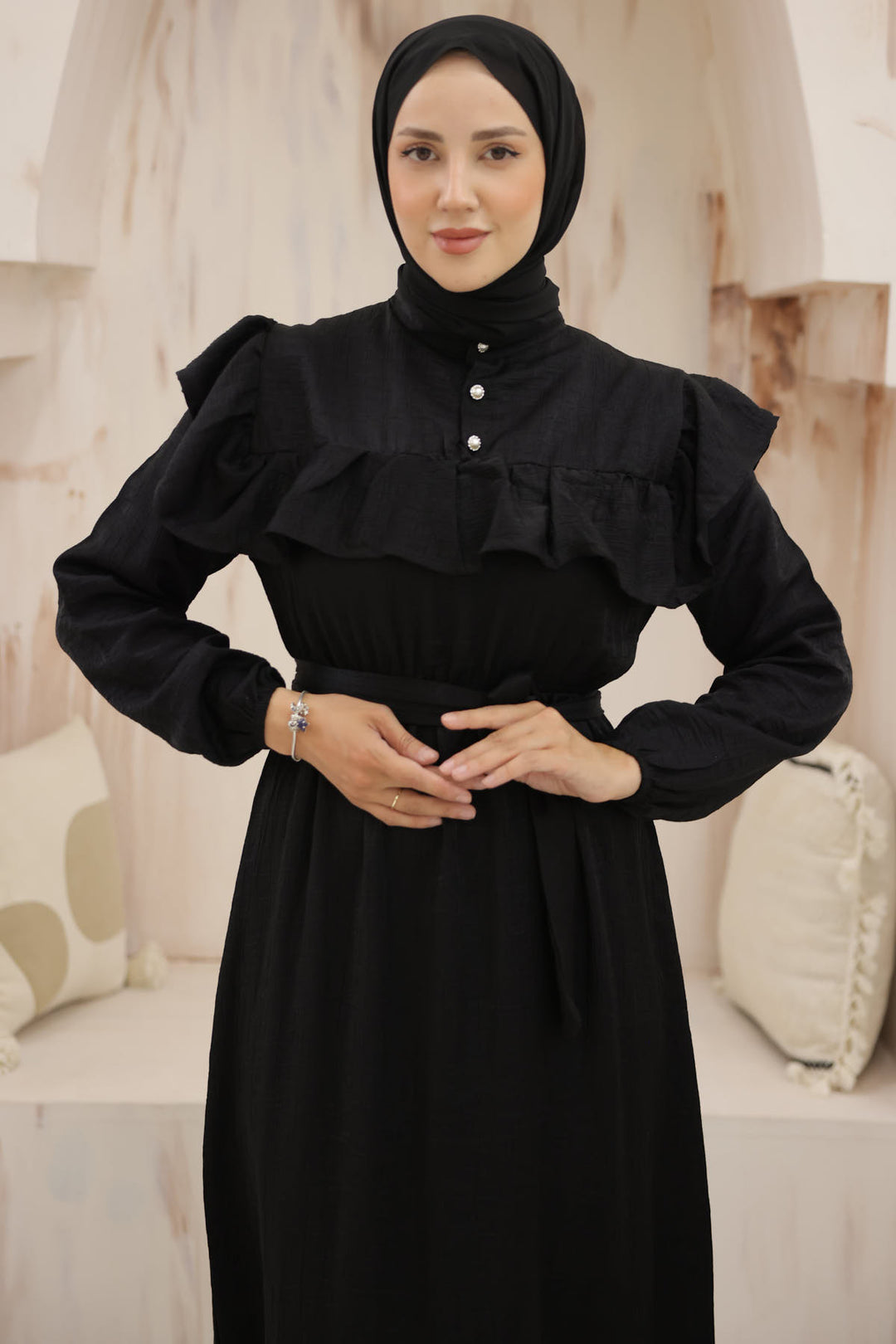 BNG Women Frilled Detail Buttoned Front Dress Black - Clermont