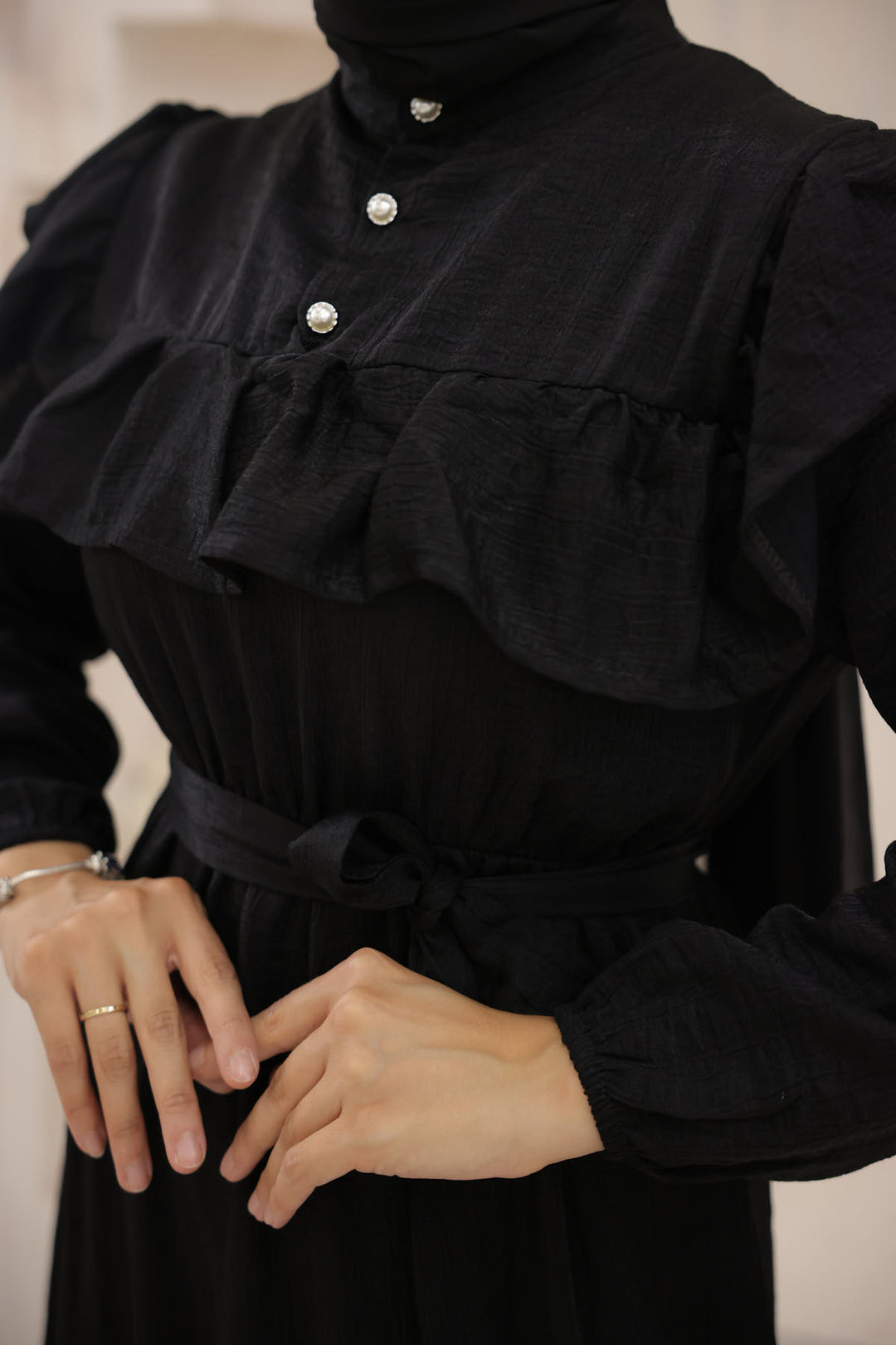 BNG Women Frilled Detail Buttoned Front Dress Black - Clermont