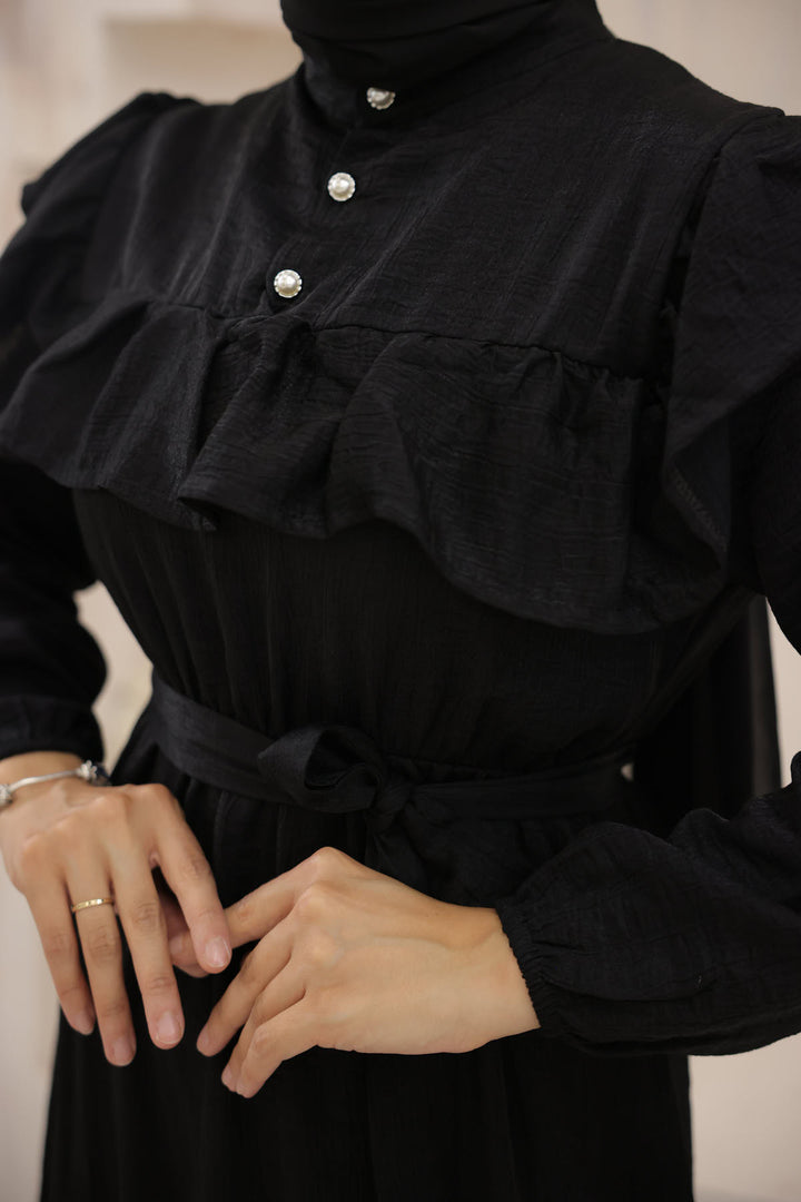 BNG Women Frilled Detail Buttoned Front Dress Black - Clermont