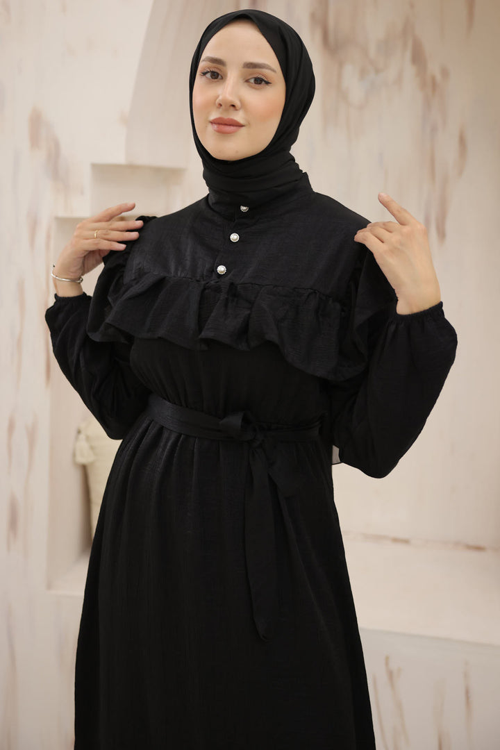 BNG Women Frilled Detail Buttoned Front Dress Black - Clermont