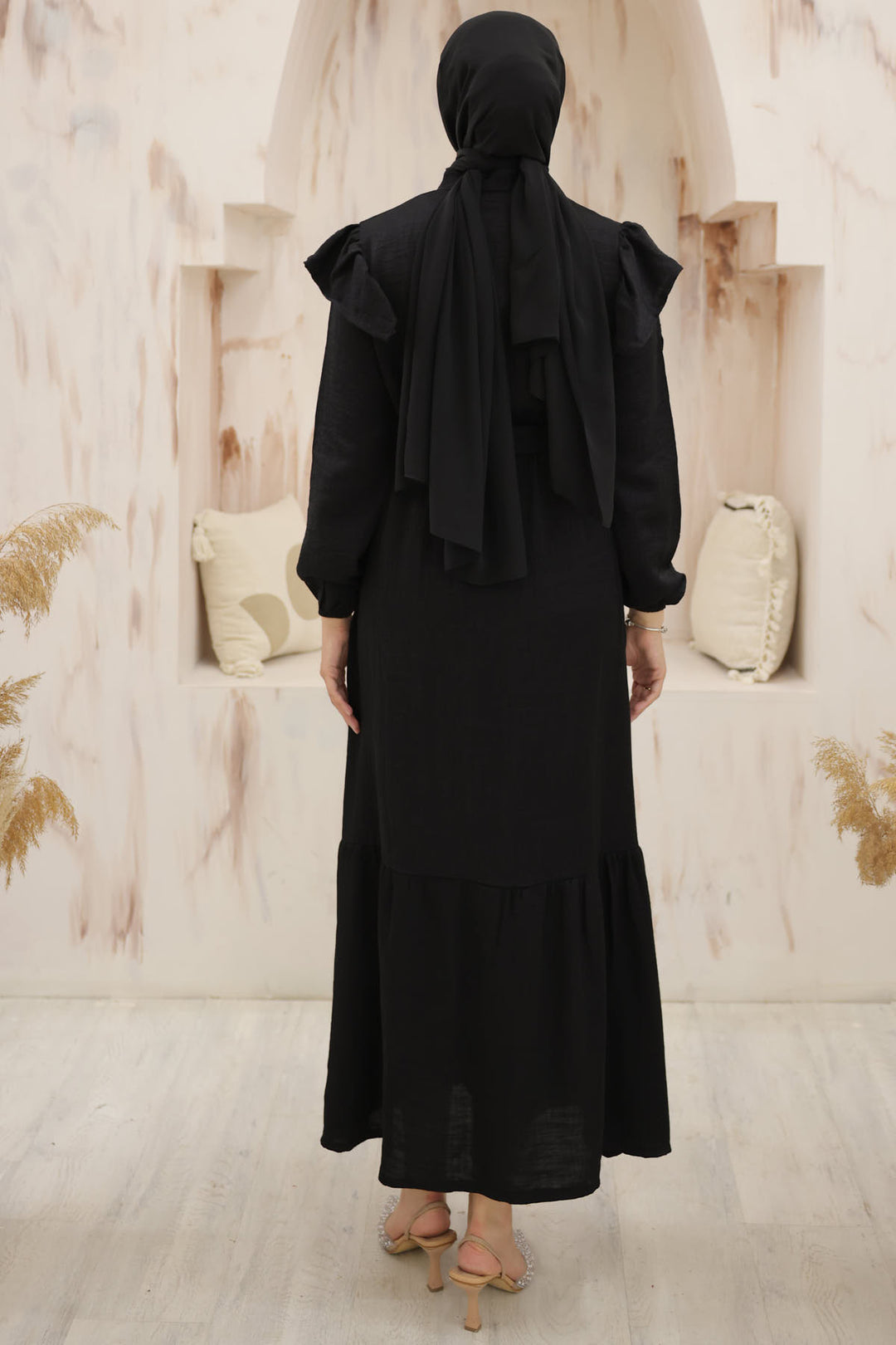 BNG Women Frilled Detail Buttoned Front Dress Black - Clermont