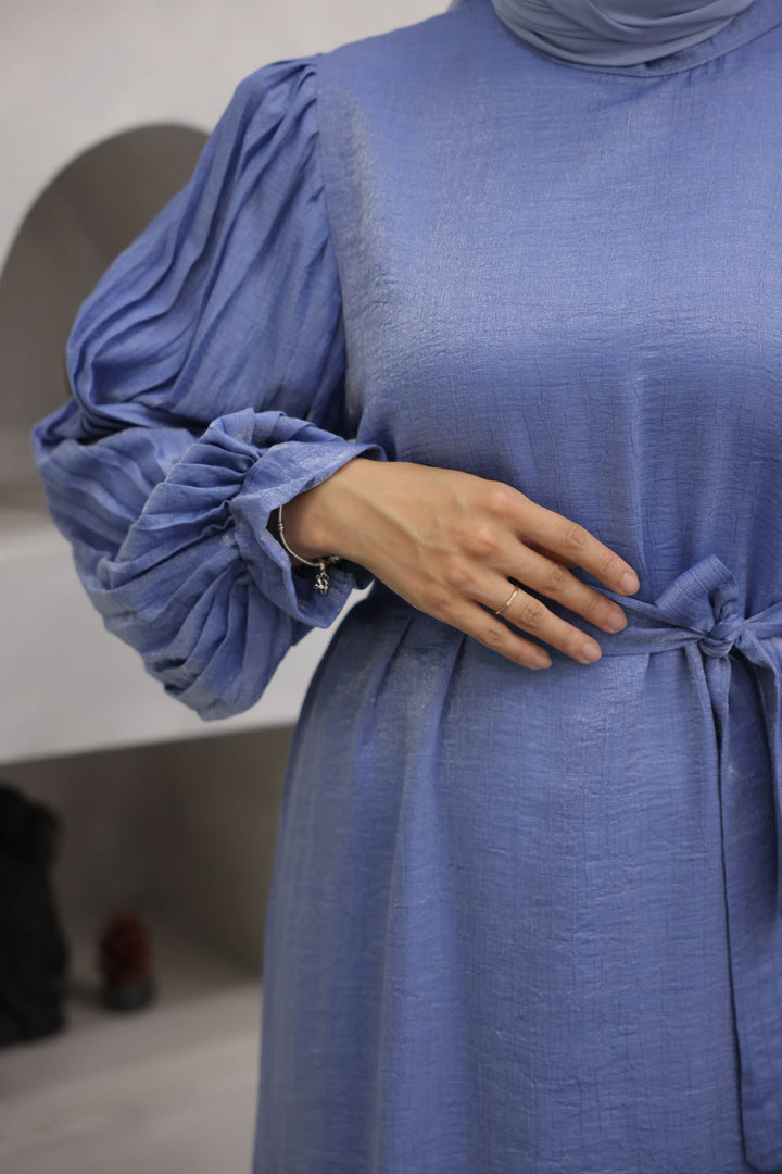 BNG Women Sleeved Pile Detailed Hijab Dress Blue - Clermont