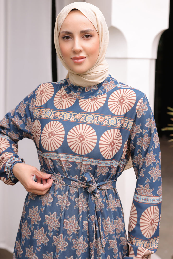 BNG Women Patterned Hijab Dress Navy Blue - Clermont