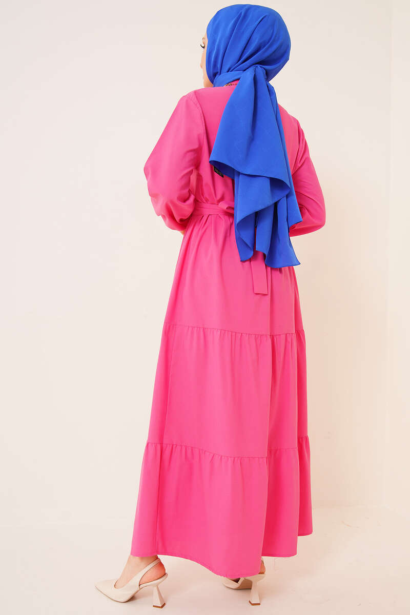 BNG Women Shirt Collar Buttoned Hijab Dress Fuchsia - Clermont