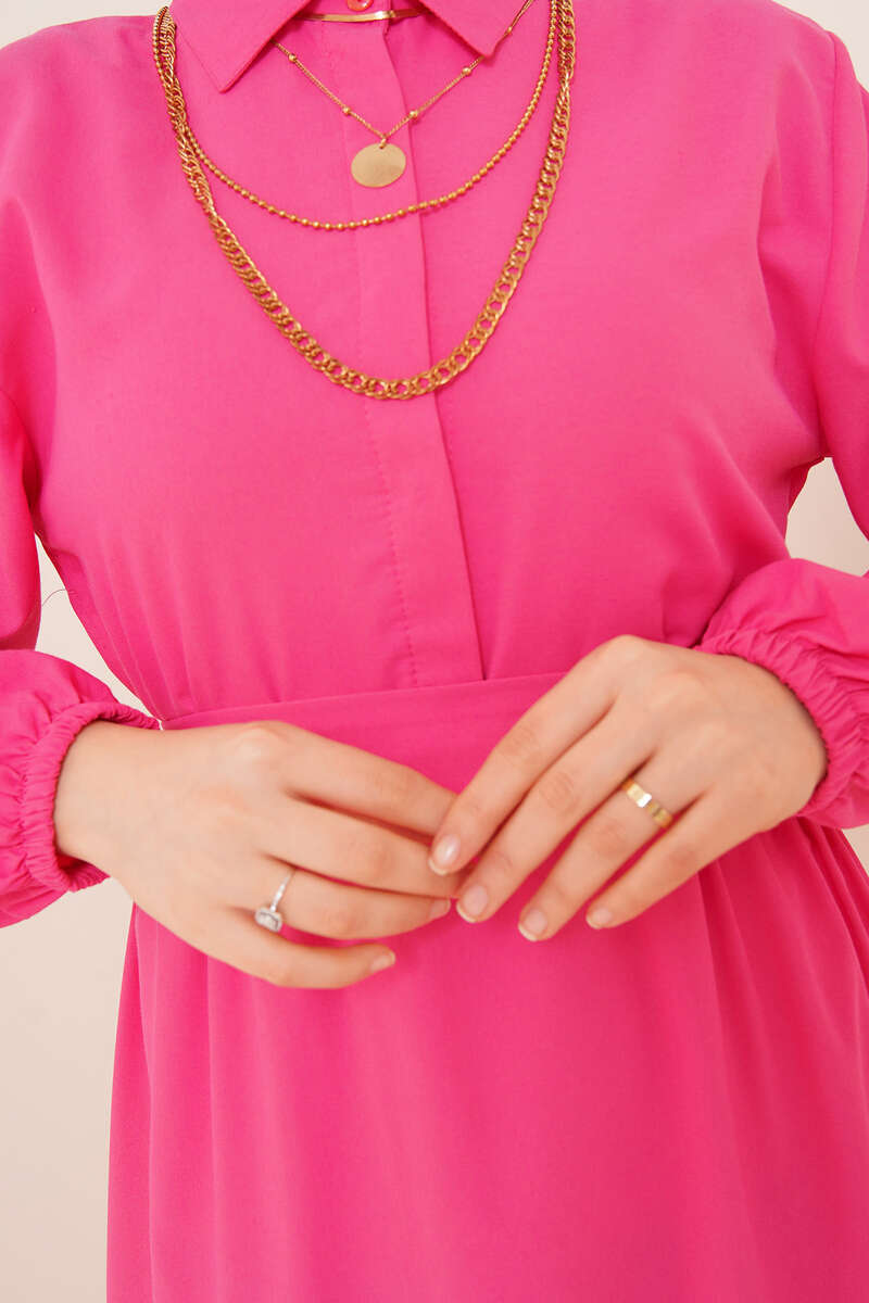 BNG Women Shirt Collar Buttoned Hijab Dress Fuchsia - Clermont