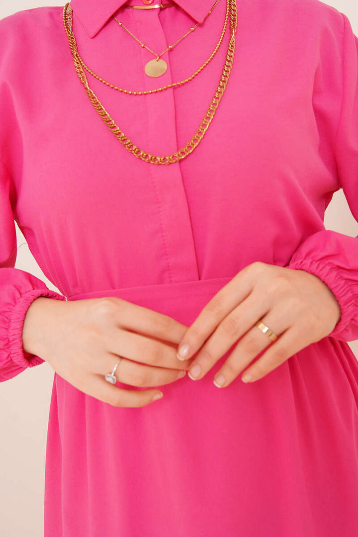 BNG Women Shirt Collar Buttoned Hijab Dress Fuchsia - Clermont