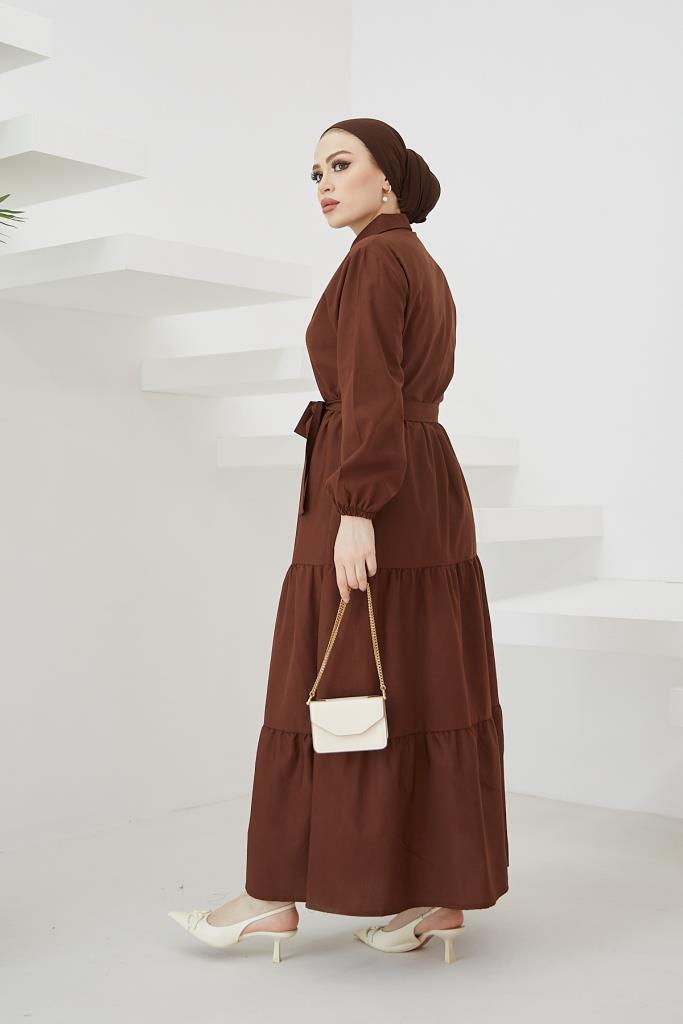 BNG Women Shirt Collar Buttoned Hijab Dress Brown - Clermont