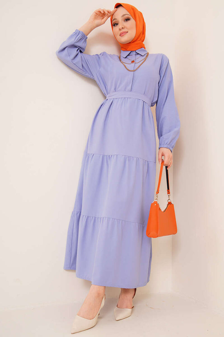 BNG Women Shirt Collar Buttoned Hijab Dress Blue - Clermont