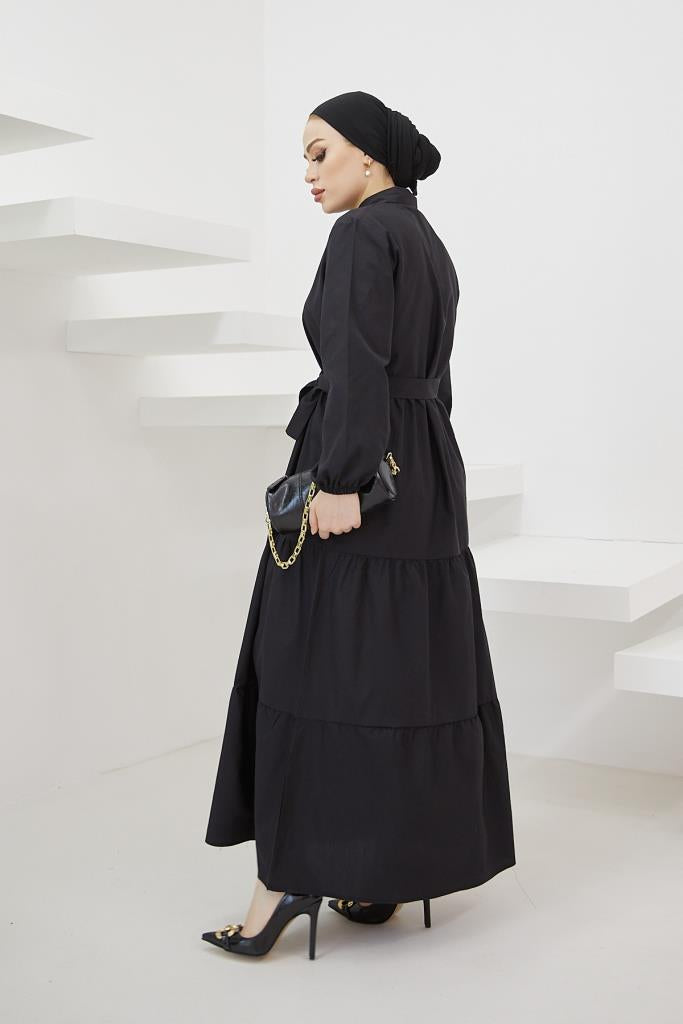 BNG Women Shirt Collar Buttoned Hijab Dress Black - Clermont