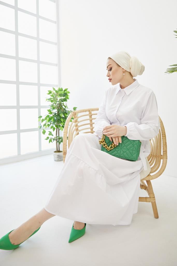 BNG Women Shirt Collar Buttoned Hijab Dress White - Clermont