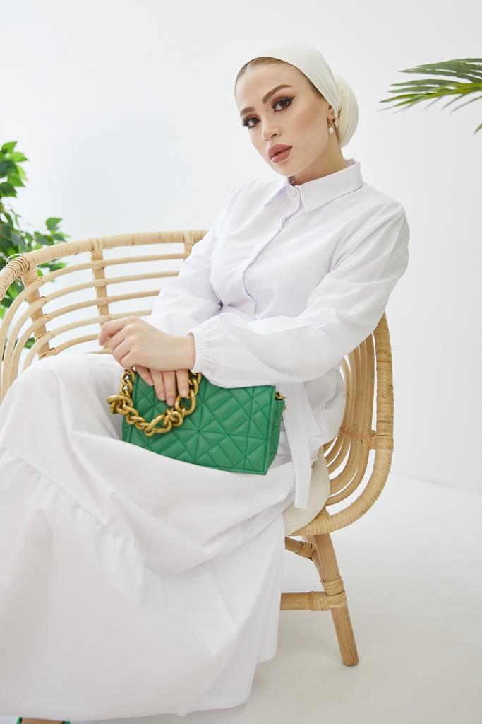 BNG Women Shirt Collar Buttoned Hijab Dress White - Clermont
