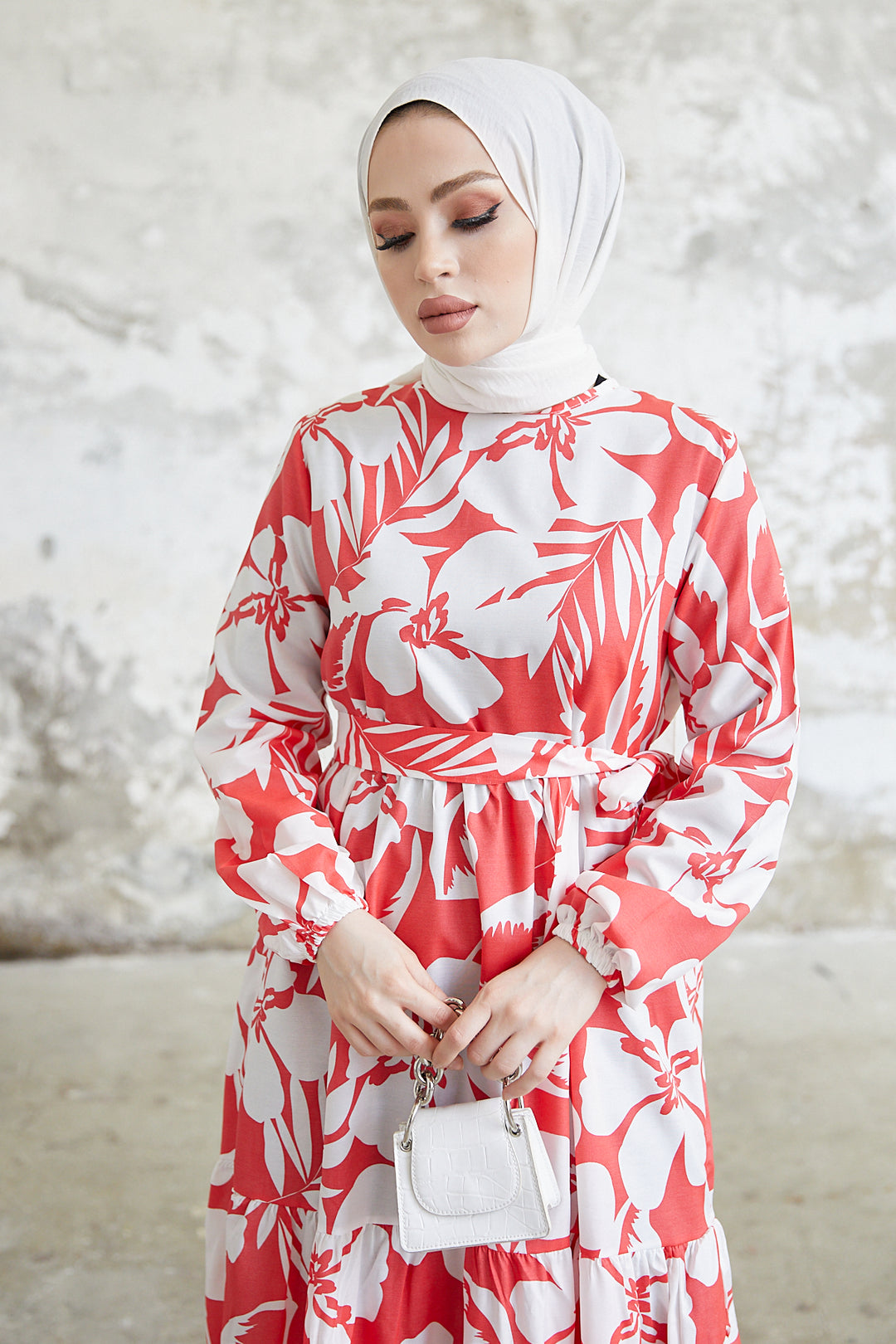 BNG Women Flower Pattern Hijab Dress Pomegranate Flower - Clermont