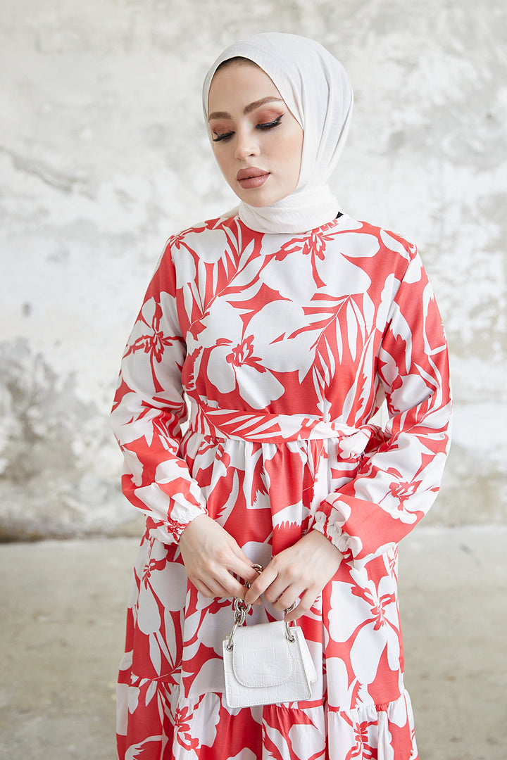 BNG Women Flower Pattern Hijab Dress Pomegranate Flower - Clermont