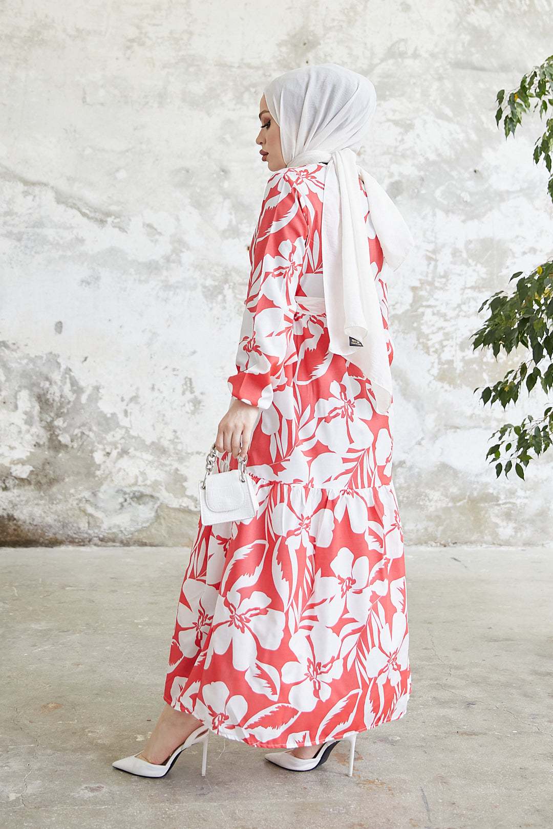BNG Women Flower Pattern Hijab Dress Pomegranate Flower - Clermont