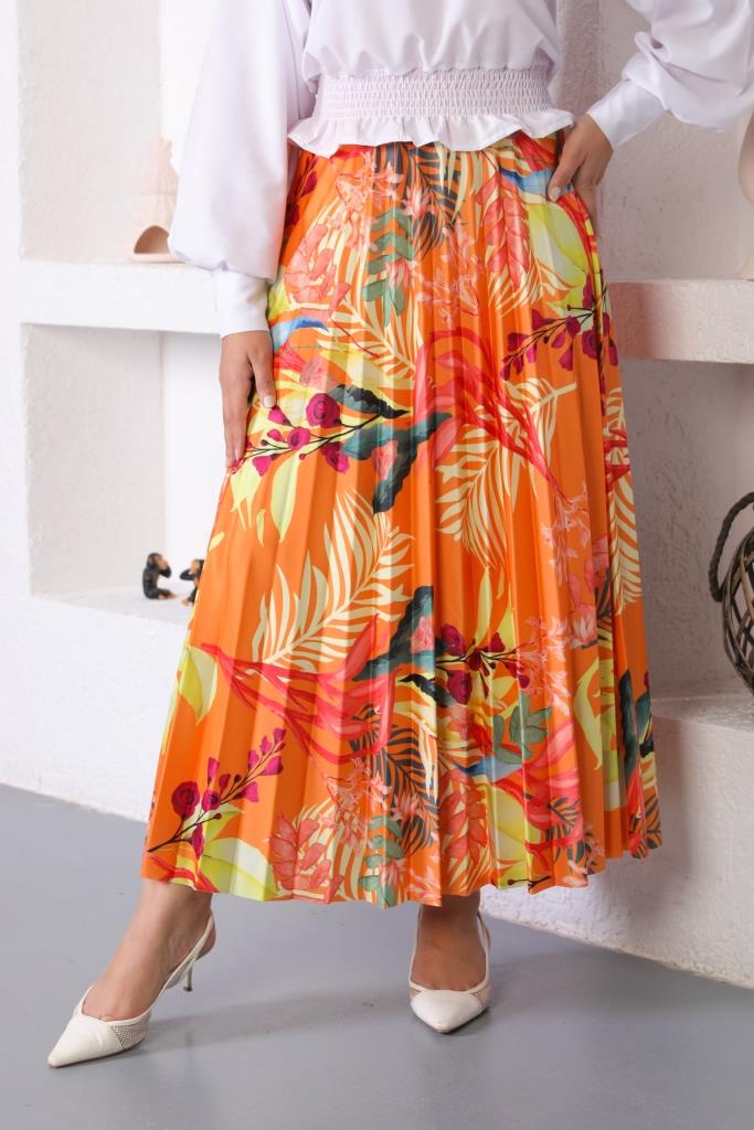 BNG Women Patterned Hijab Pleated Skirt Orange - Clermont