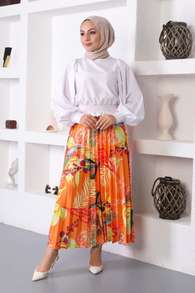 BNG Women Patterned Hijab Pleated Skirt Orange - Clermont