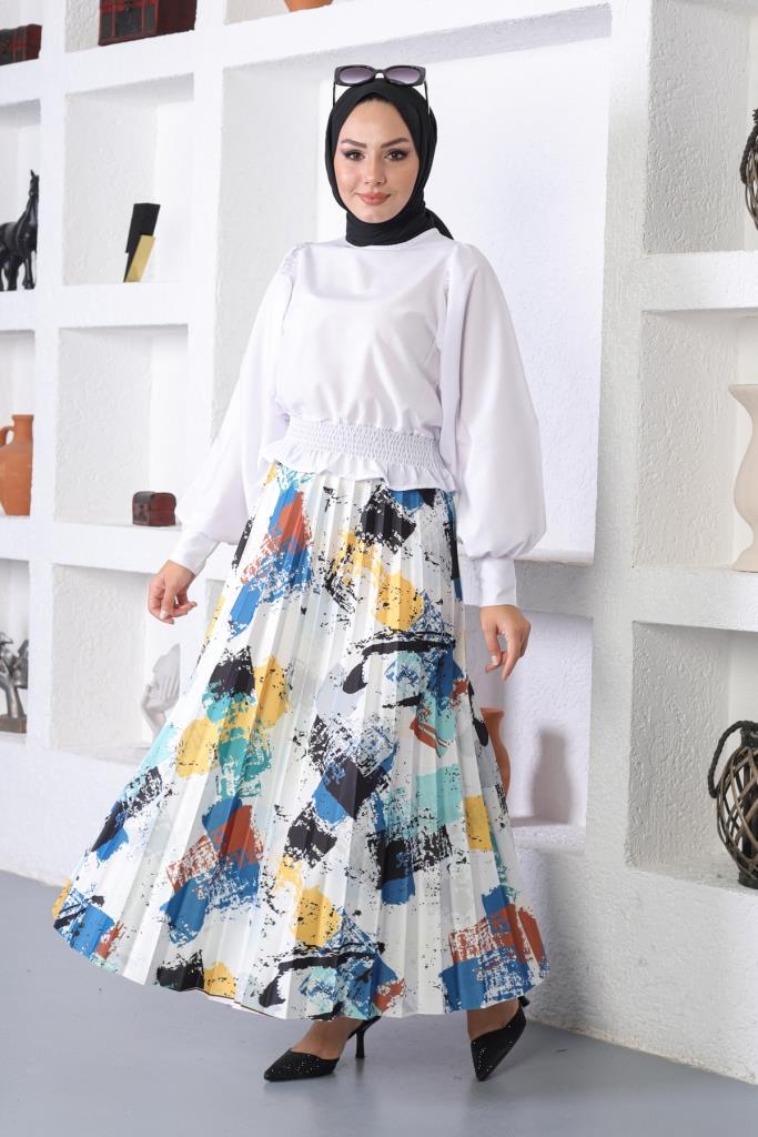 BNG Women Patterned Hijab Pleated Skirt Indigo - Clermont