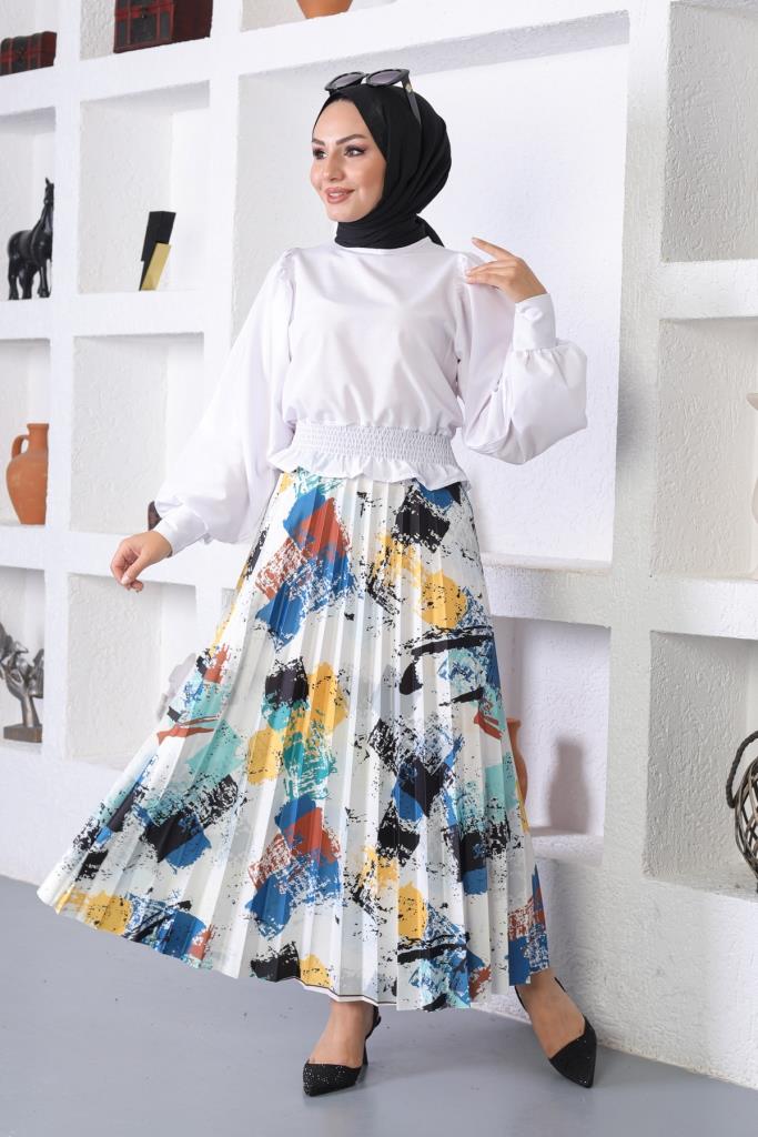 BNG Women Patterned Hijab Pleated Skirt Indigo - Clermont