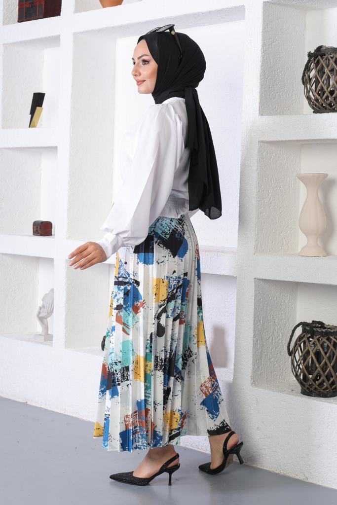 BNG Women Patterned Hijab Pleated Skirt Indigo - Clermont