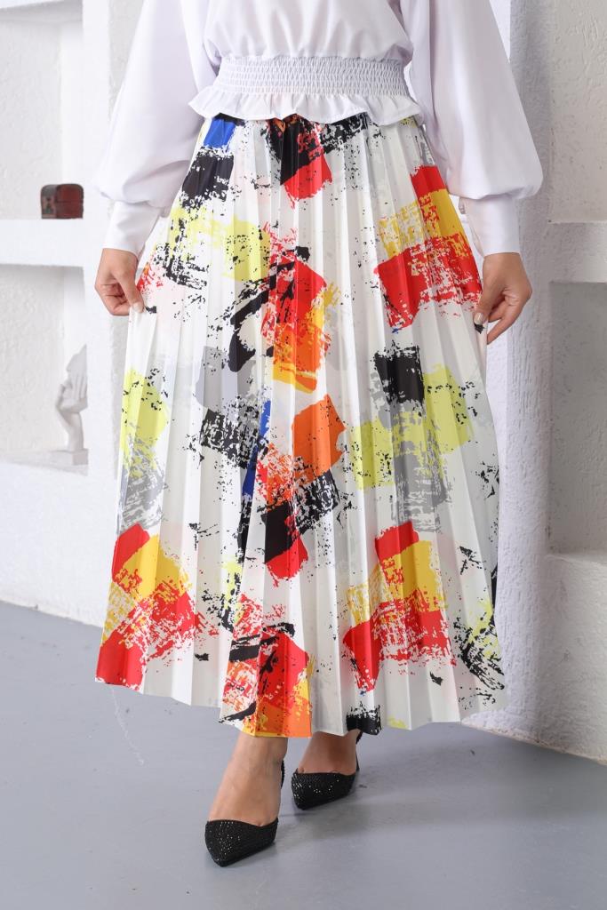 BNG Women Patterned Hijab Pleated Skirt Yellow - Clermont