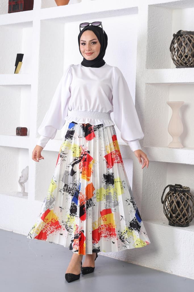 BNG Women Patterned Hijab Pleated Skirt Yellow - Clermont