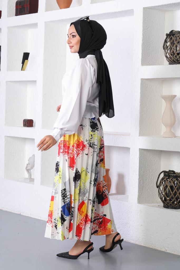 BNG Women Patterned Hijab Pleated Skirt Yellow - Clermont