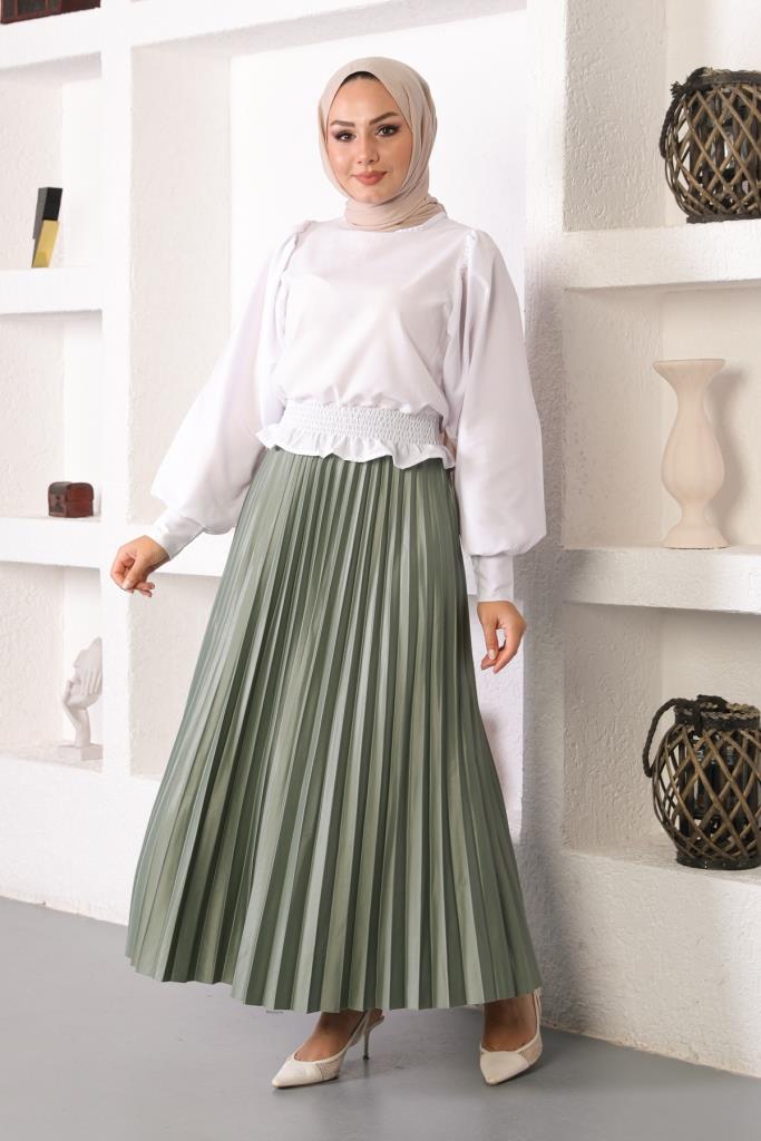 BNG Women Elastic Waist Pleated Hijab Skirt Çağla - Clermont