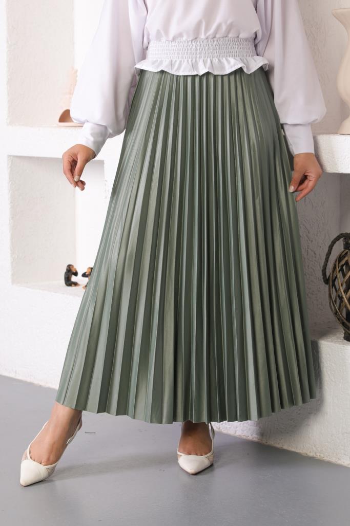 BNG Women Elastic Waist Pleated Hijab Skirt Çağla - Clermont