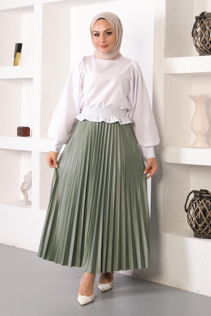 BNG Women Elastic Waist Pleated Hijab Skirt Çağla - Clermont