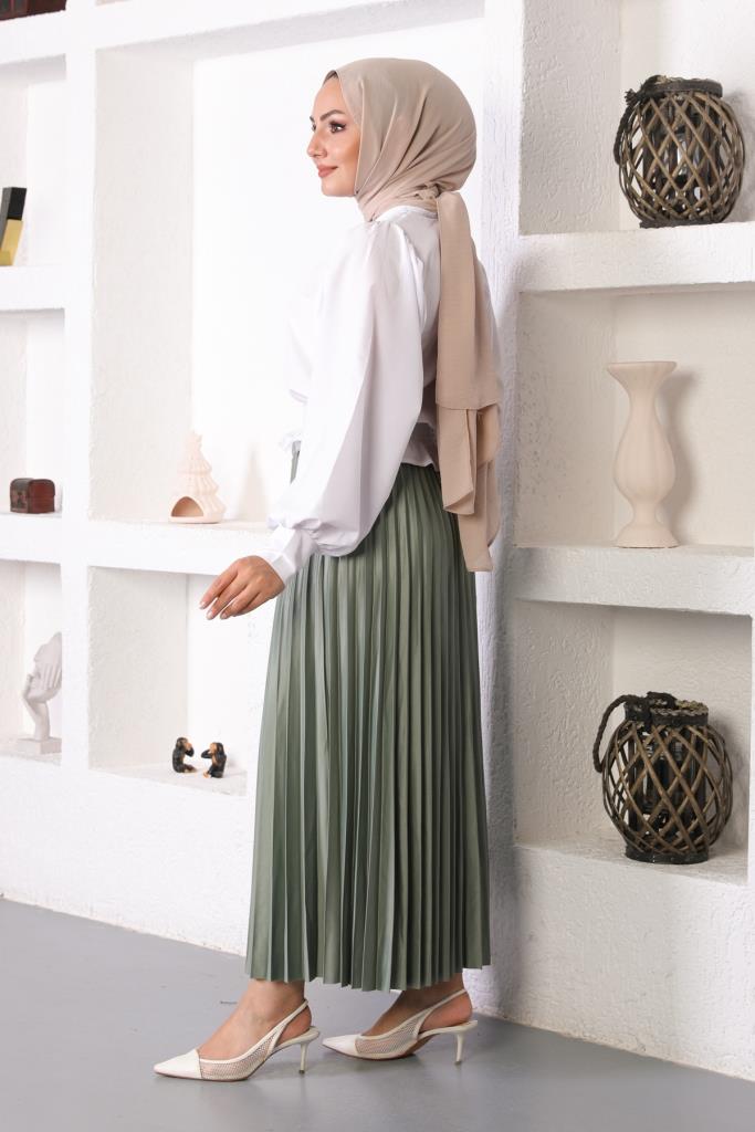 BNG Women Elastic Waist Pleated Hijab Skirt Çağla - Clermont