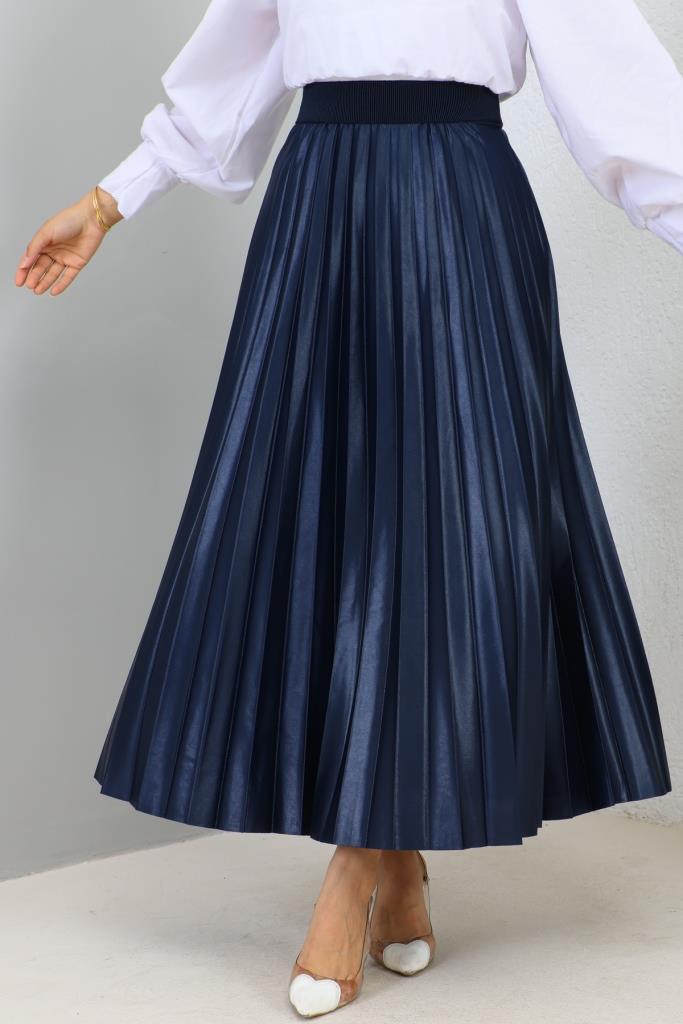 BNG Women Navy Blue Elastic Waist Pleated Skirt - Clermont