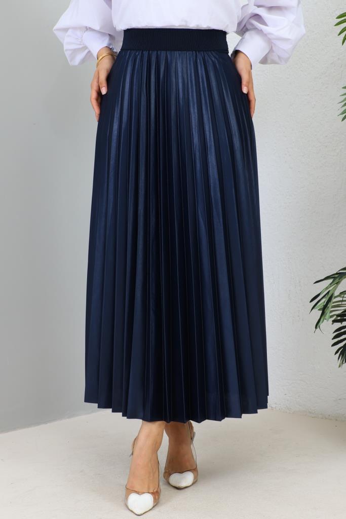 BNG Women Navy Blue Elastic Waist Pleated Skirt - Clermont