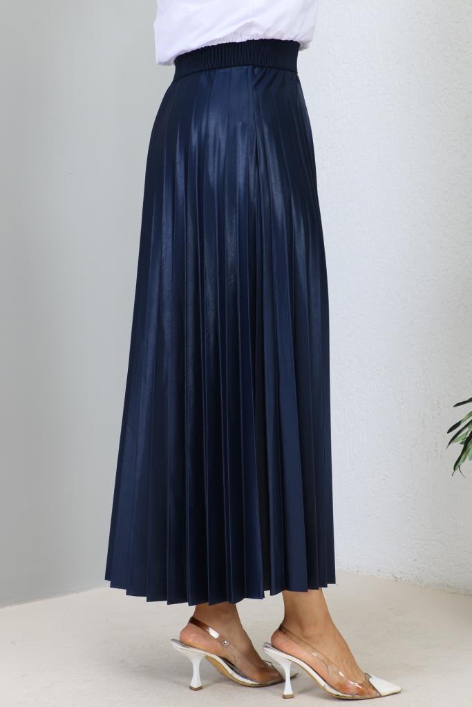 BNG Women Navy Blue Elastic Waist Pleated Skirt - Clermont
