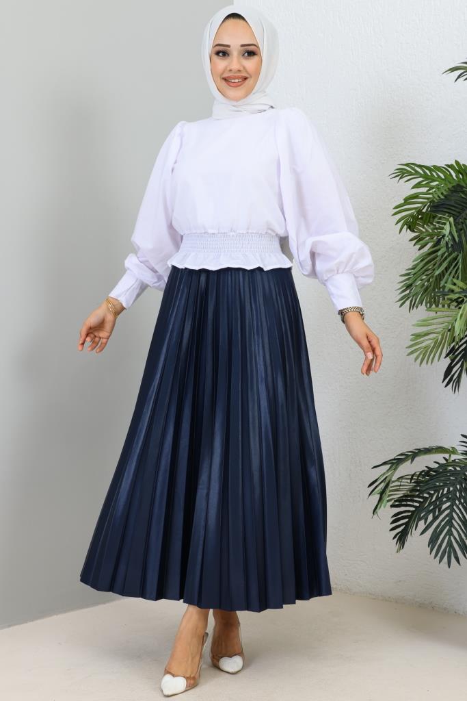 BNG Women Navy Blue Elastic Waist Pleated Skirt - Clermont