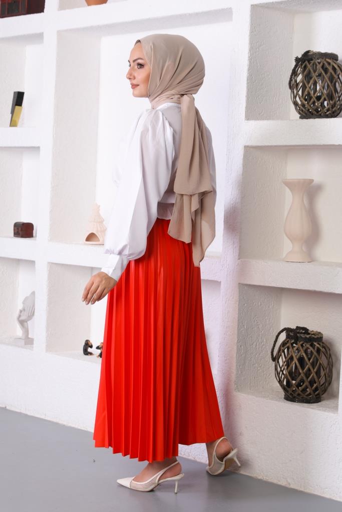 BNG Women Elastic Waist Pleated Hijab Skirt Pomegranate Flower - Clermont