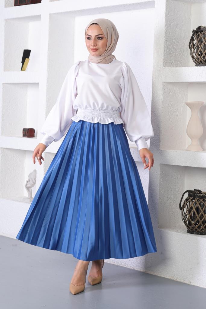BNG Women Elastic Waist Pleated Hijab Skirt Sax - Clermont