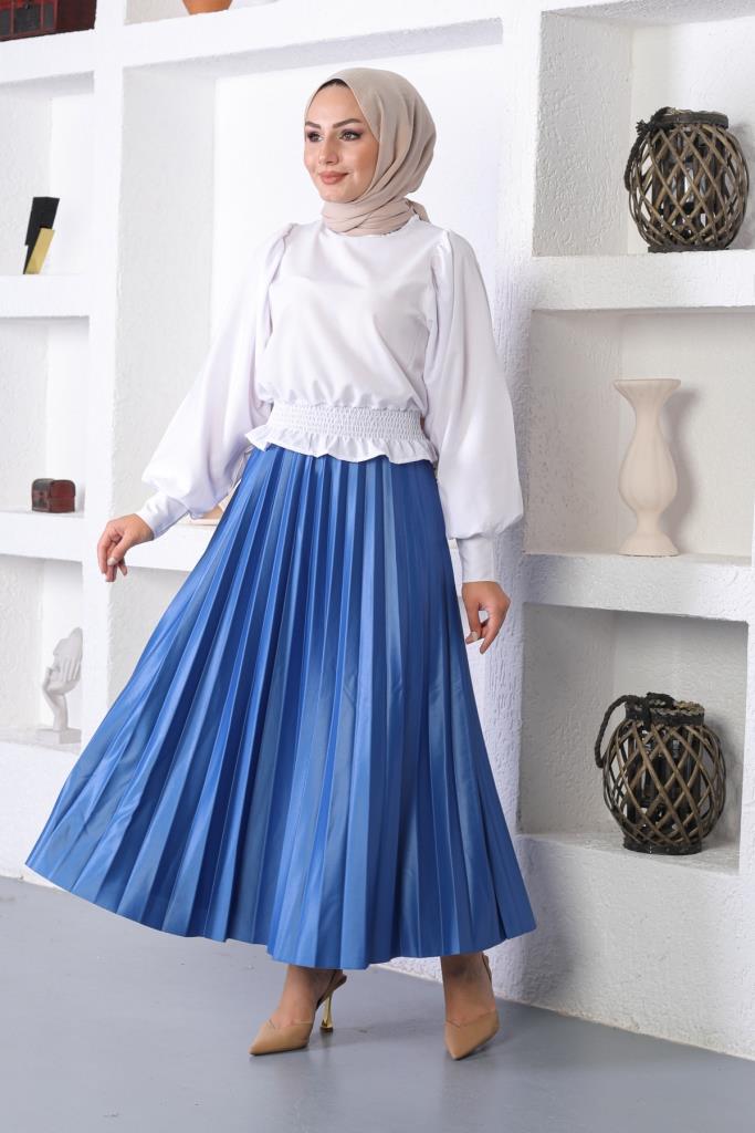 BNG Women Elastic Waist Pleated Hijab Skirt Sax - Clermont