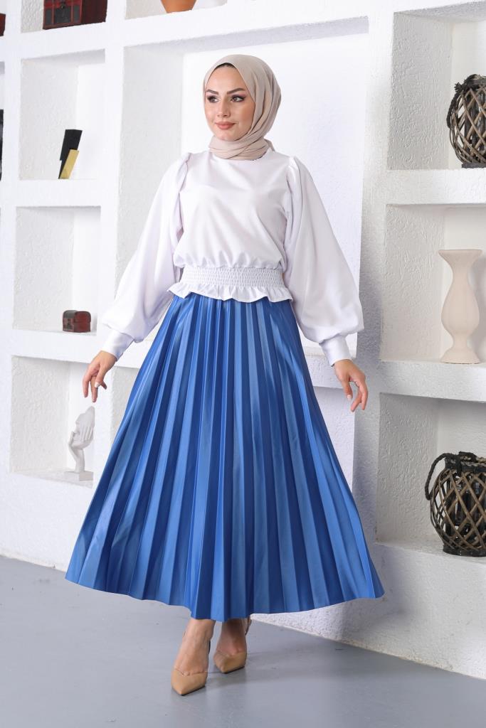 BNG Women Elastic Waist Pleated Hijab Skirt Sax - Clermont