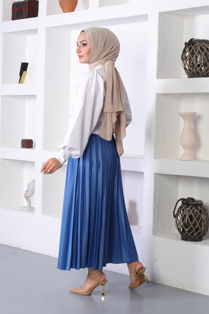 BNG Women Elastic Waist Pleated Hijab Skirt Sax - Clermont