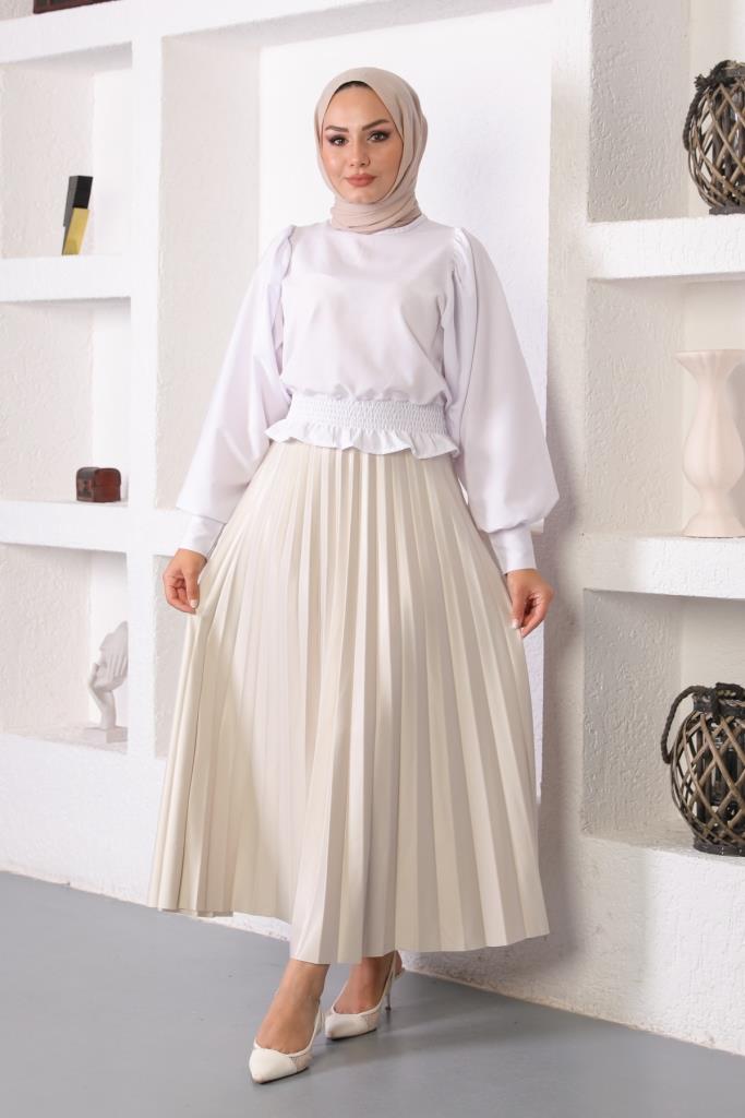 BNG Women Elastic Waist Pleated Hijab Skirt Stone - Clermont
