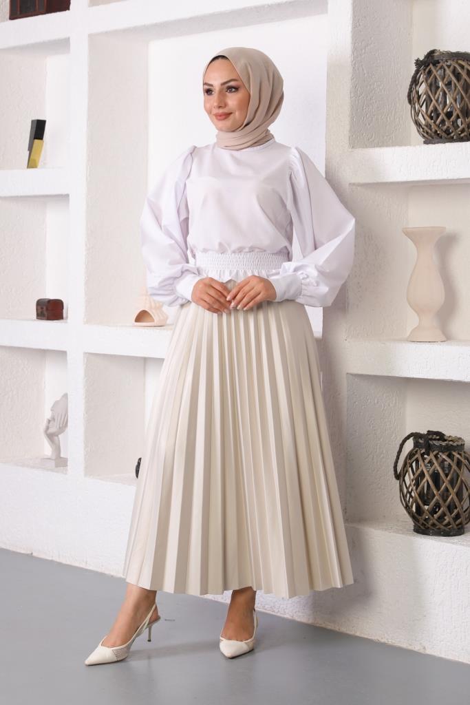 BNG Women Elastic Waist Pleated Hijab Skirt Stone - Clermont