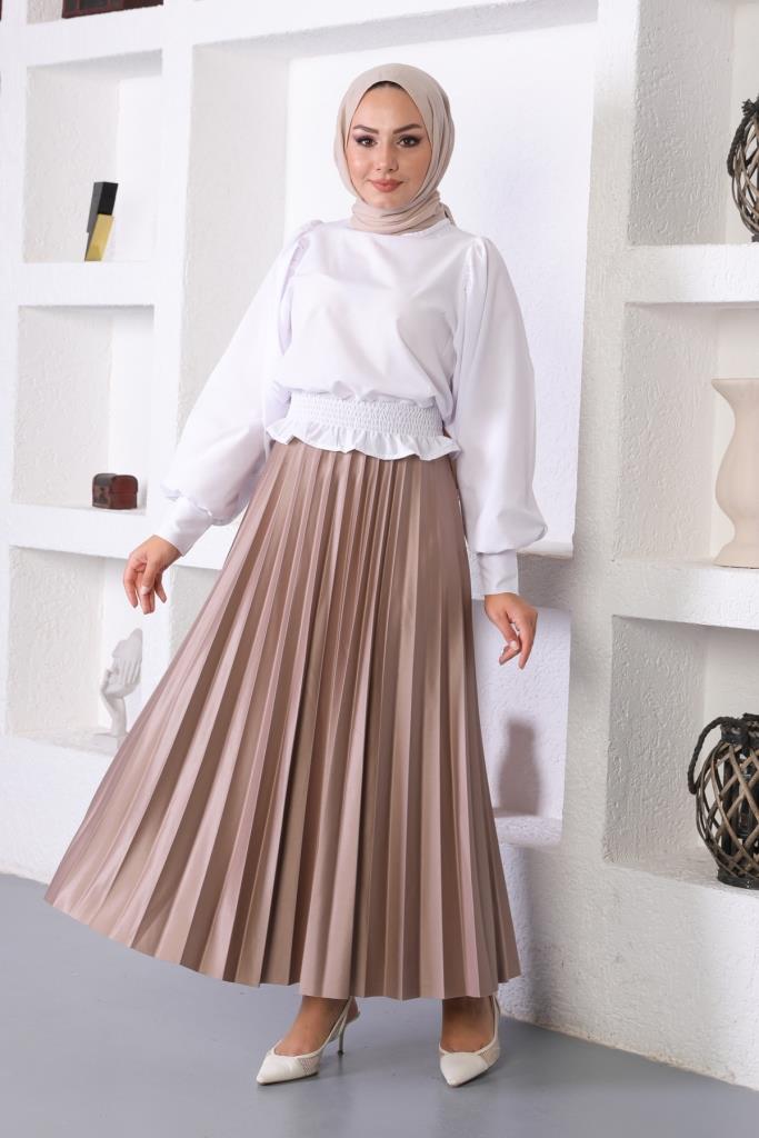 BNG Women Elastic Waist Pleated Hijab Skirt Mink - Clermont