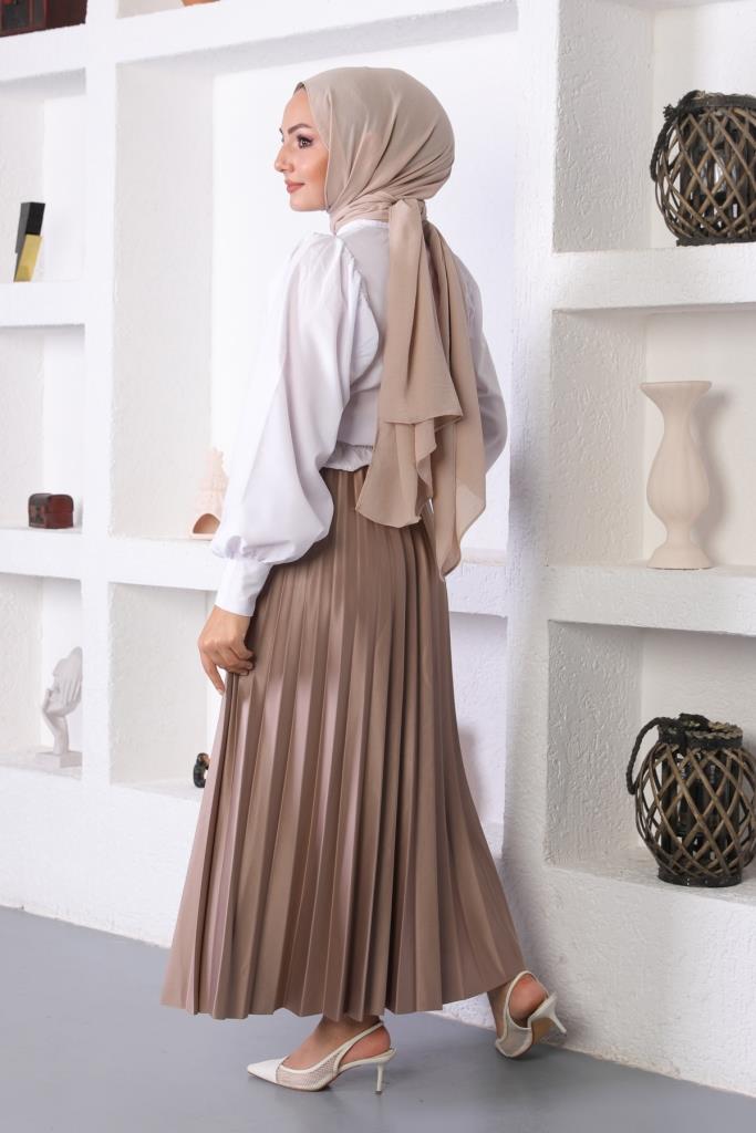 BNG Women Elastic Waist Pleated Hijab Skirt Mink - Clermont