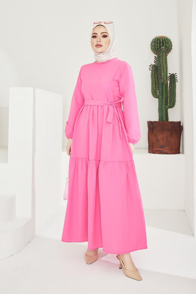 BNG Women Zero Collar Belted Hijab Dress Fuchsia - Clermont