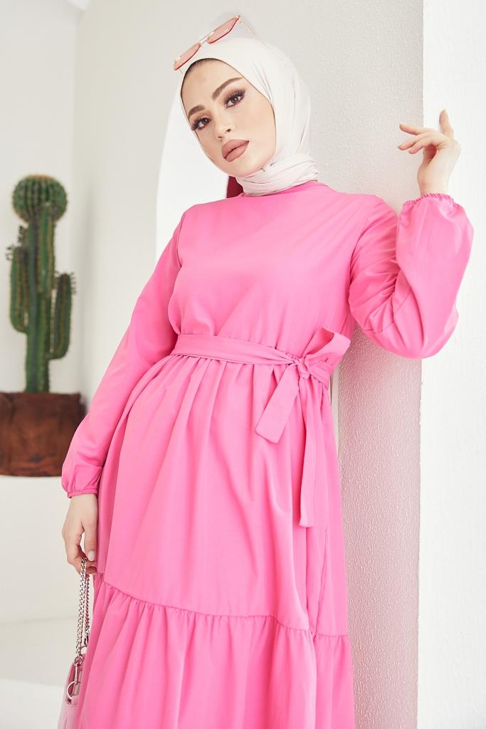 BNG Women Zero Collar Belted Hijab Dress Fuchsia - Clermont